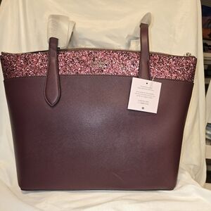 Kate Spade New York Flash Glitter Tote In Cherry Wood Nwt
